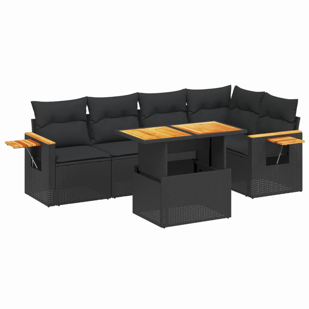 vidaXL 6 pcs conjunto sofás de jardim c/ almofadões vime PE preto