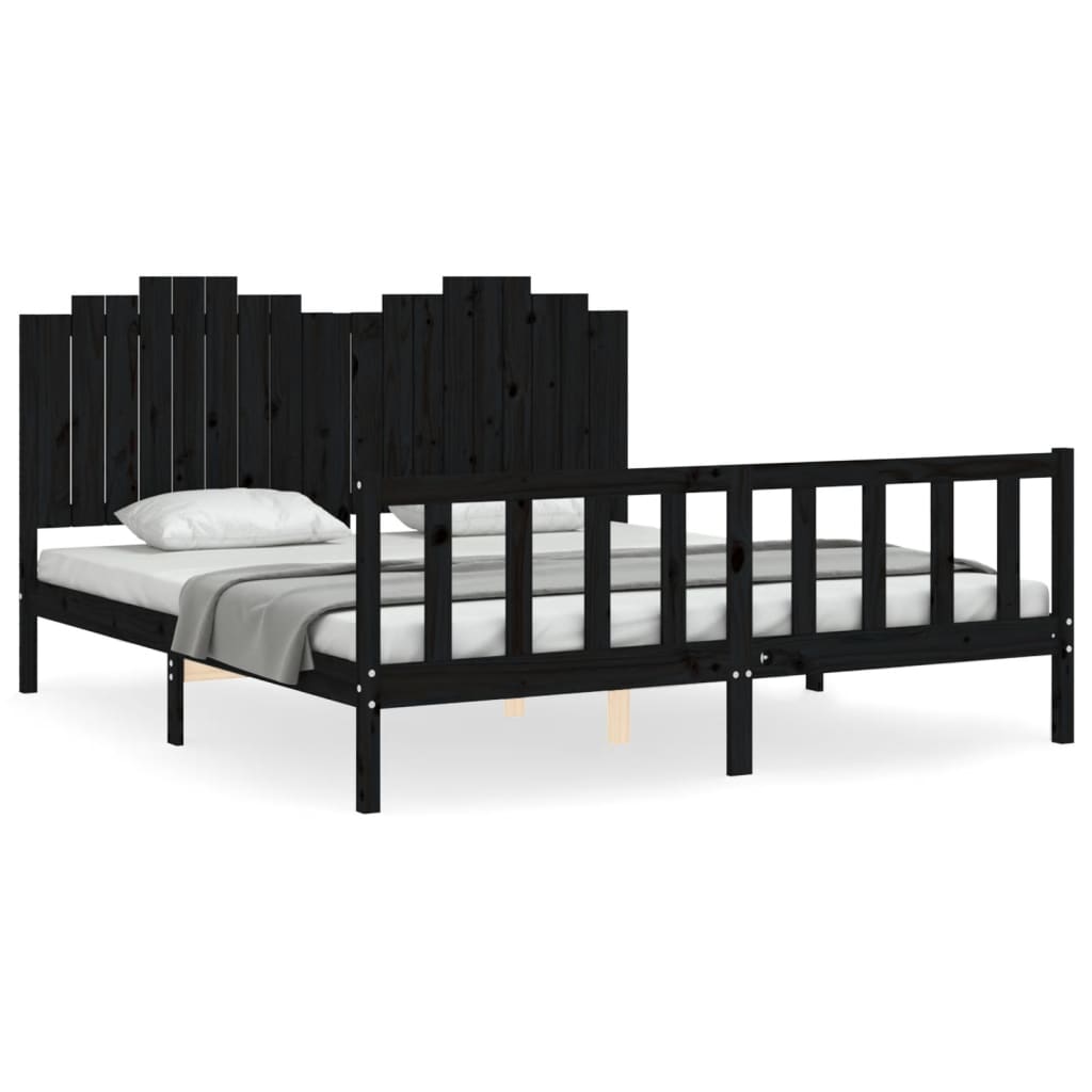 vidaXL Estrutura de cama com cabeceira 180x200 cm madeira maciça preto