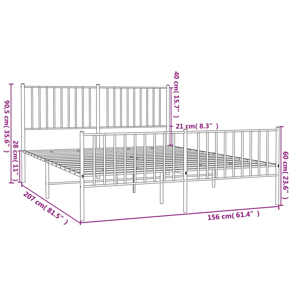 vidaXL Estrutura de cama com cabeceira e pés 150x200 cm metal branco