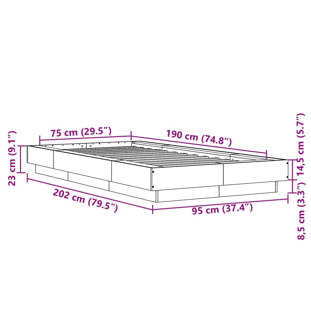 vidaXL Estrutura cama c/ luzes LED derivados madeira carvalho castanho