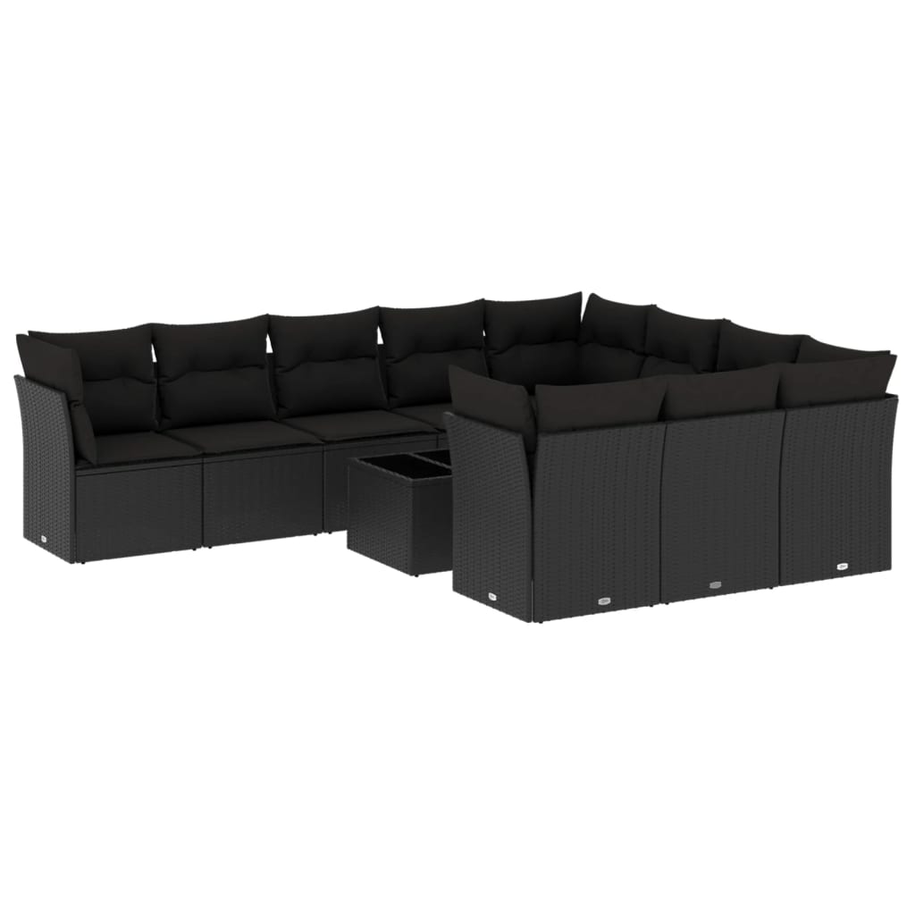 vidaXL 11 pcs conjunto sofás de jardim c/ almofadões vime PE preto