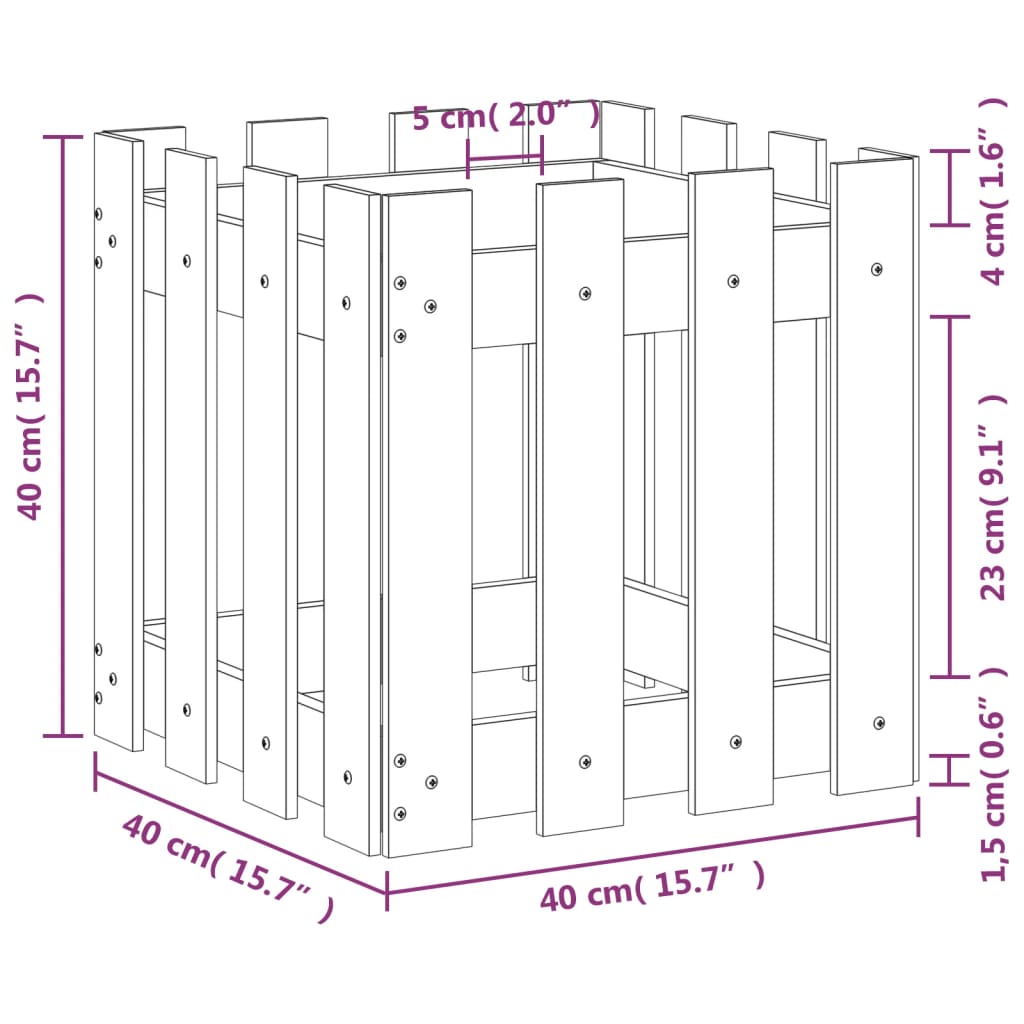 vidaXL Vaso de jardim c/ design cerca 40x40x40 cm pinho maciço branco