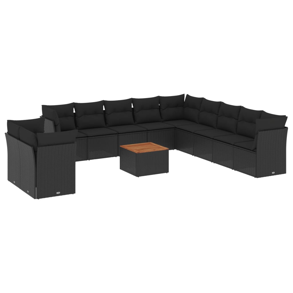 vidaXL 12 pcs conjunto de sofás de jardim c/ almofadões vime PE preto