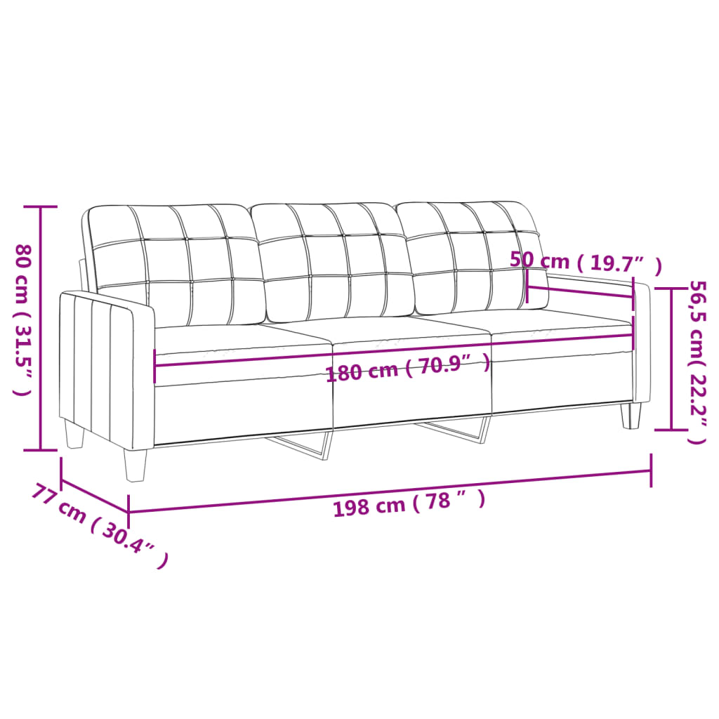 vidaXL Sofá de 3 lugares 180 cm couro artificial preto