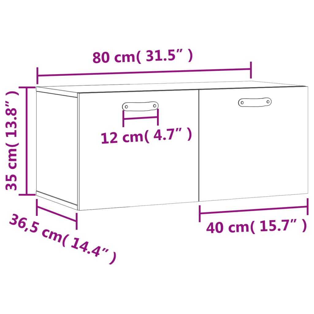 vidaXL Armário de parede 80x36,5x35 cm deriv. madeira branco brilhante