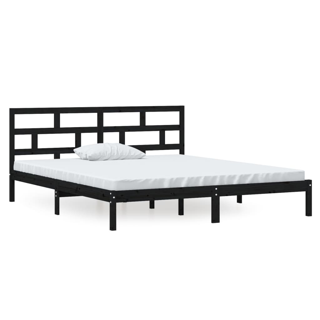 vidaXL Estrutura de cama casal 135x190 cm madeira maciça preto