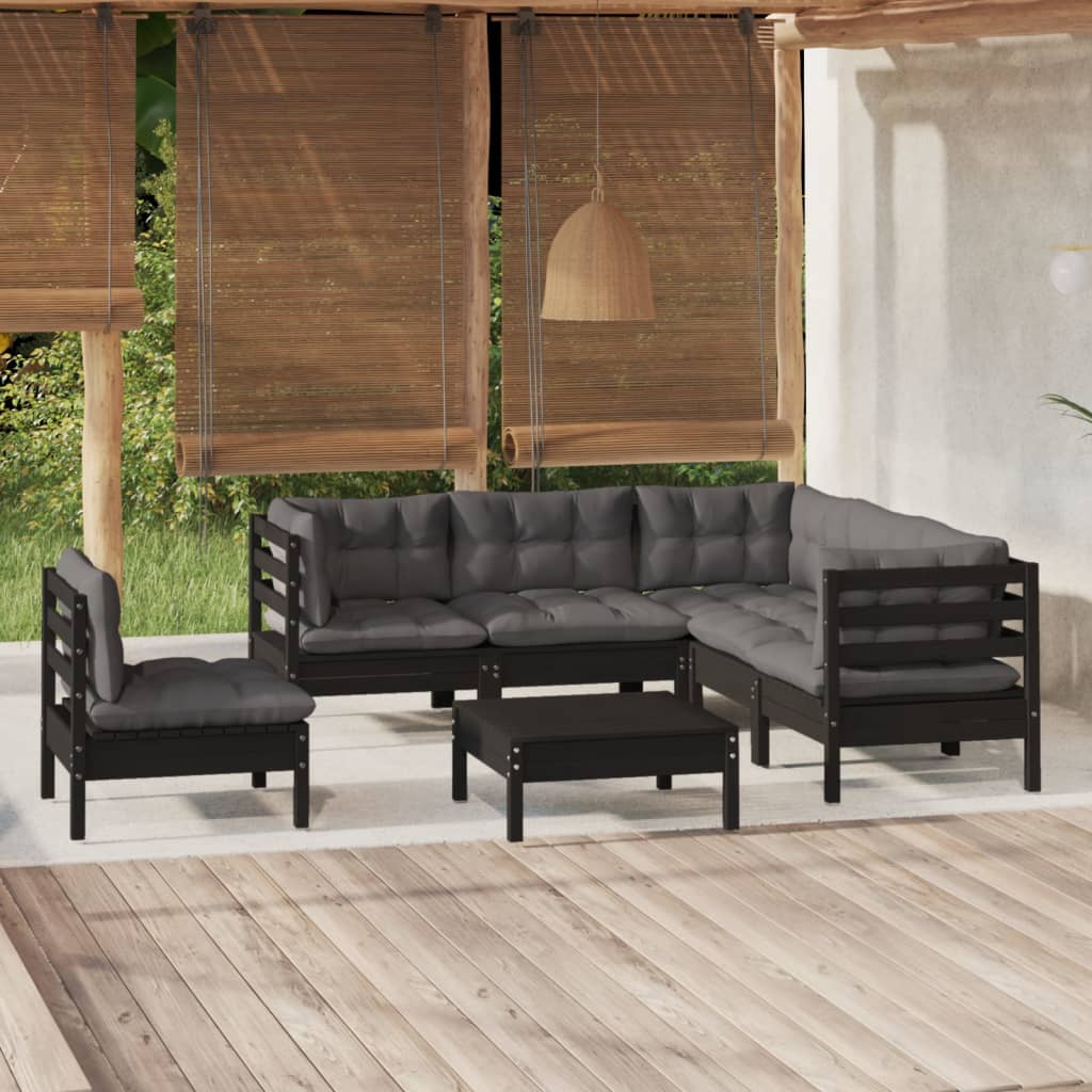 vidaXL 6 pcs conjunto lounge de jardim c/ almofadões pinho preto