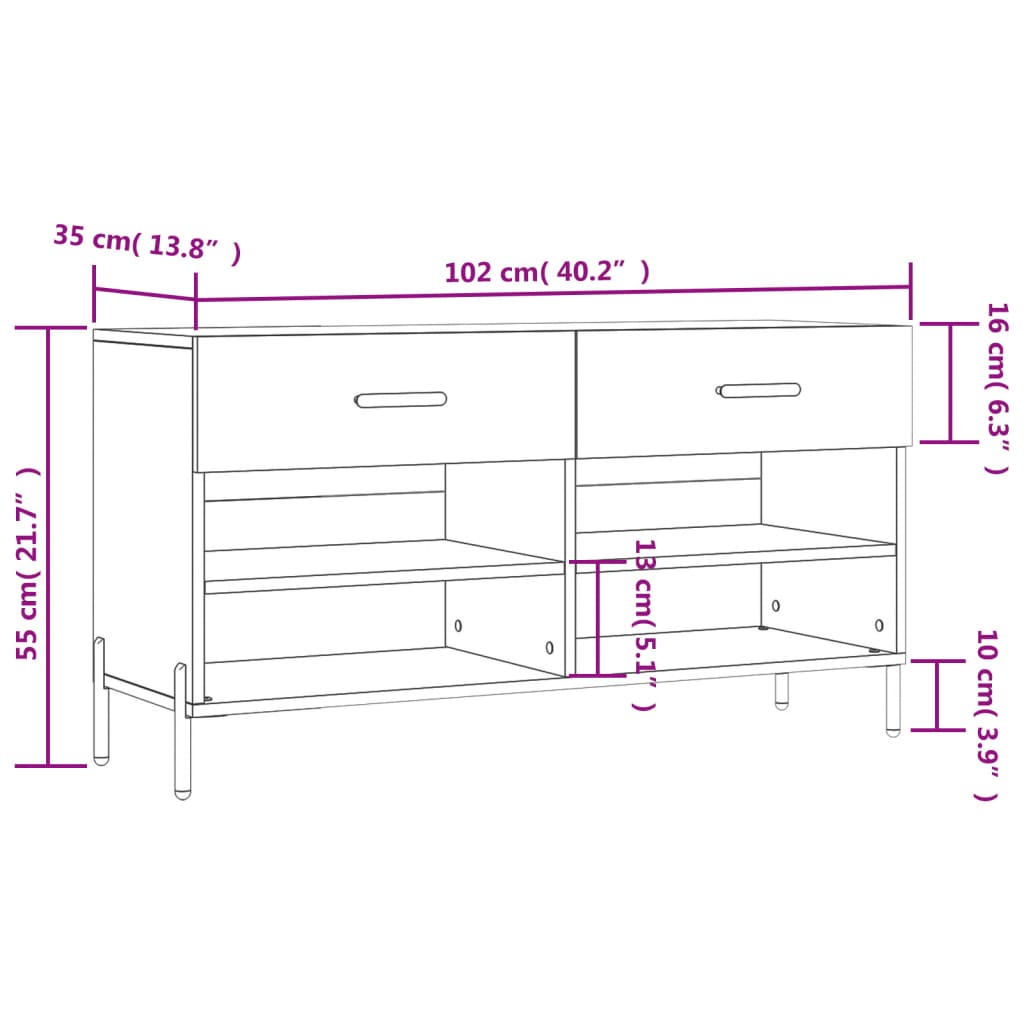 vidaXL Banco sapateira 102x35x55 cm deriv. madeira carvalho sonoma