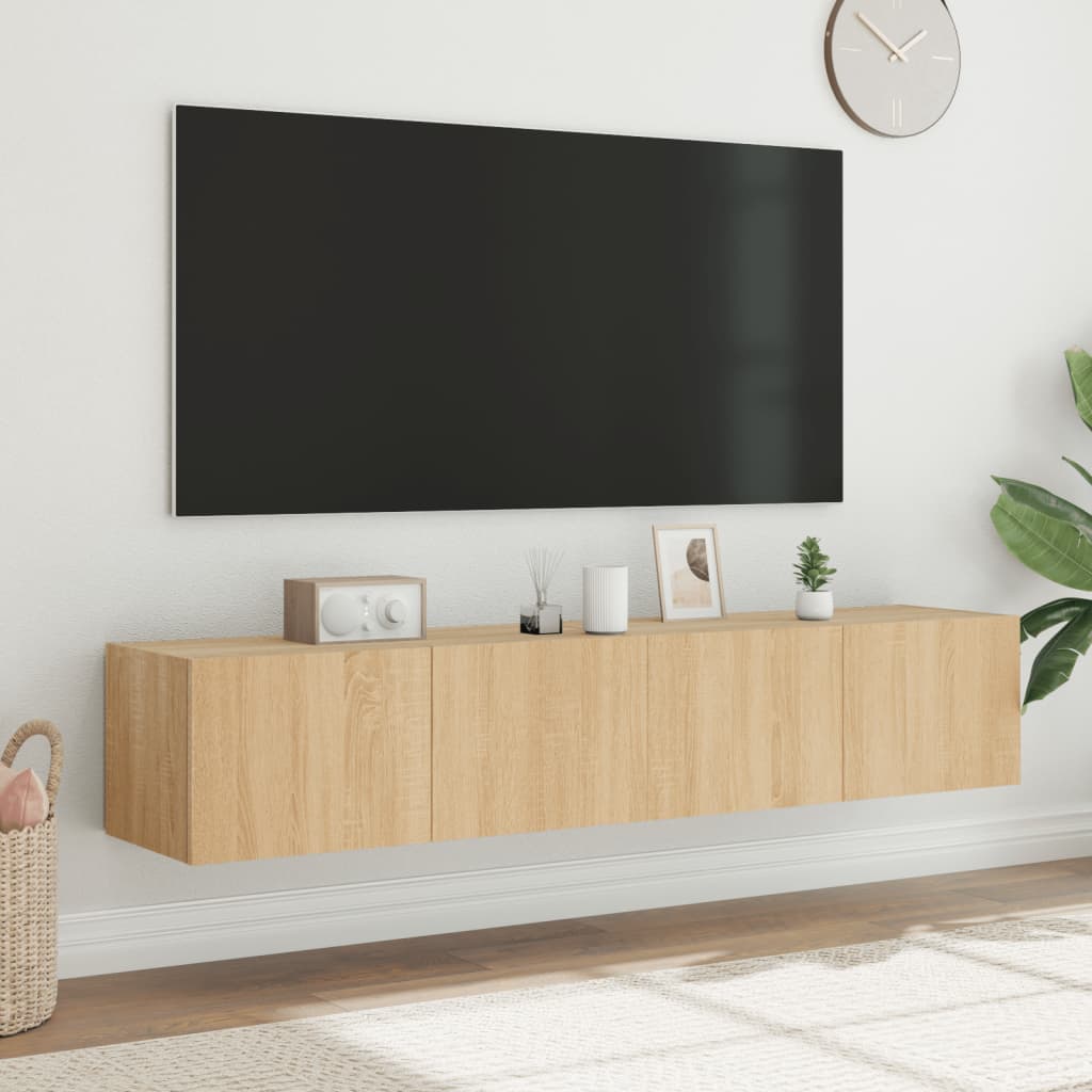 vidaXL Móveis de parede para TV com luzes LED 2 pcs carvalho sonoma