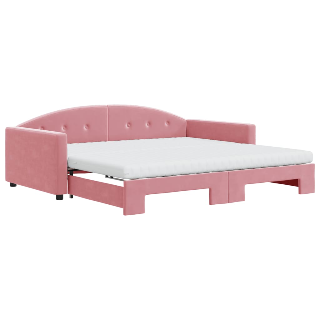 vidaXL Sofá-cama com gavetão e colchões 100x200 cm veludo rosa
