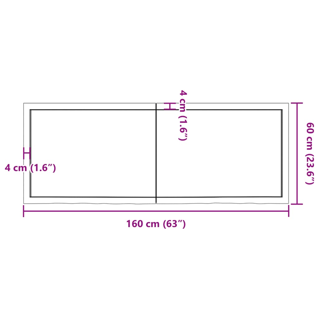 vidaXL Bancada p/ WC 160x60x(2-4) cm madeira maciça tratada castanho