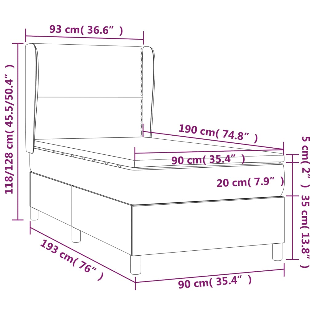 vidaXL Cama com molas/colchão 90x190 cm veludo rosa