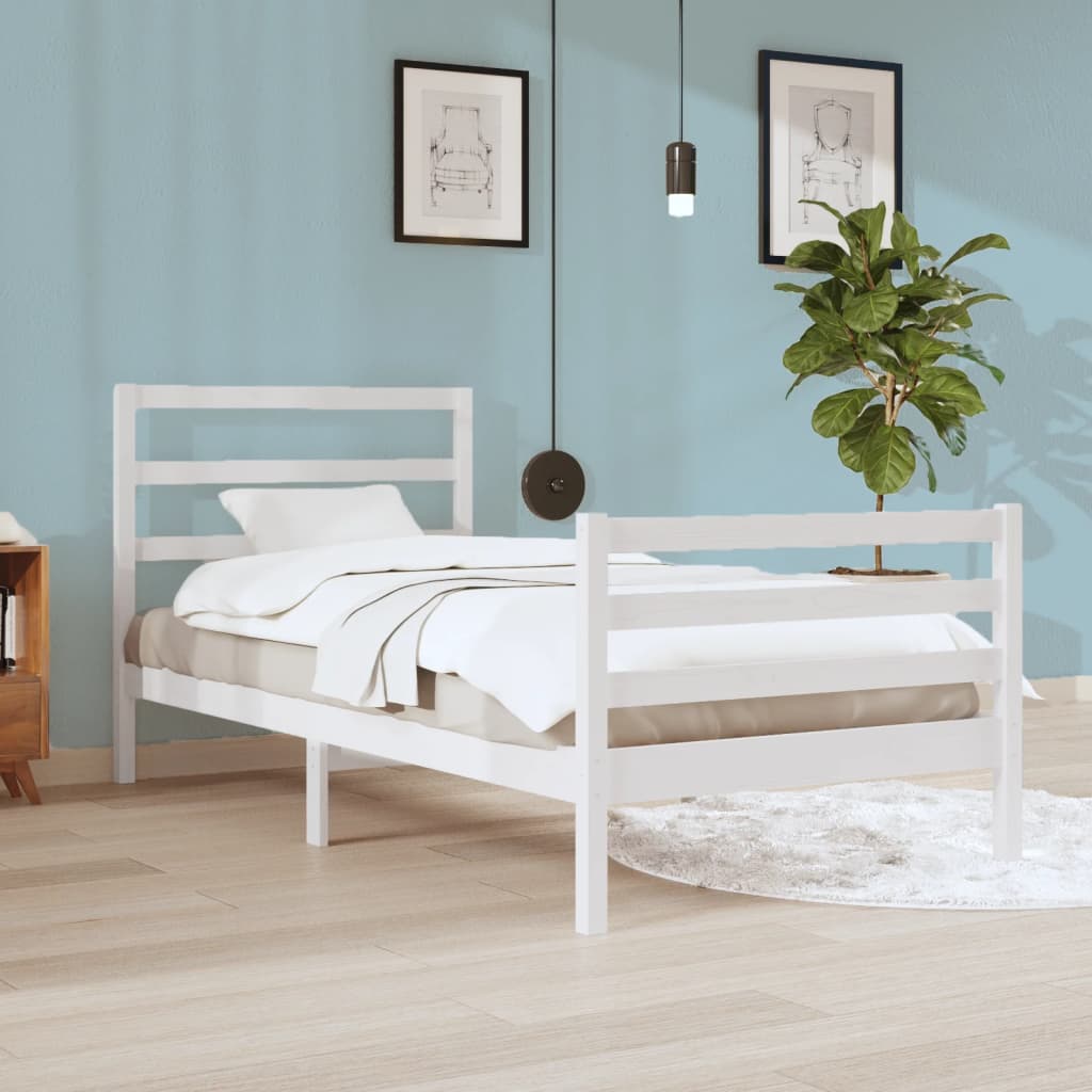 vidaXL Estrutura de cama 90x200 cm pinho maciço branco