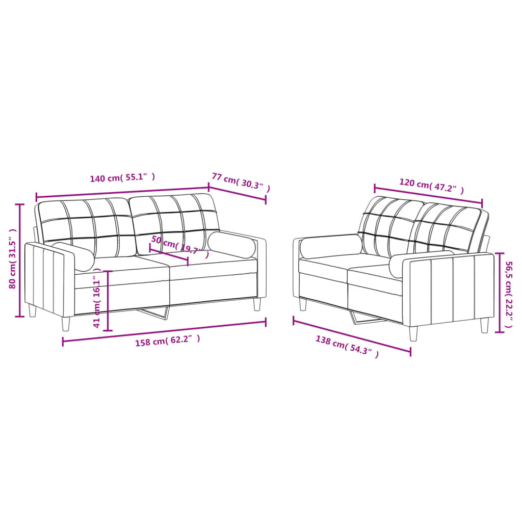 vidaXL 2 pcs conjunto de sofás com almofadas tecido vermelho-tinto