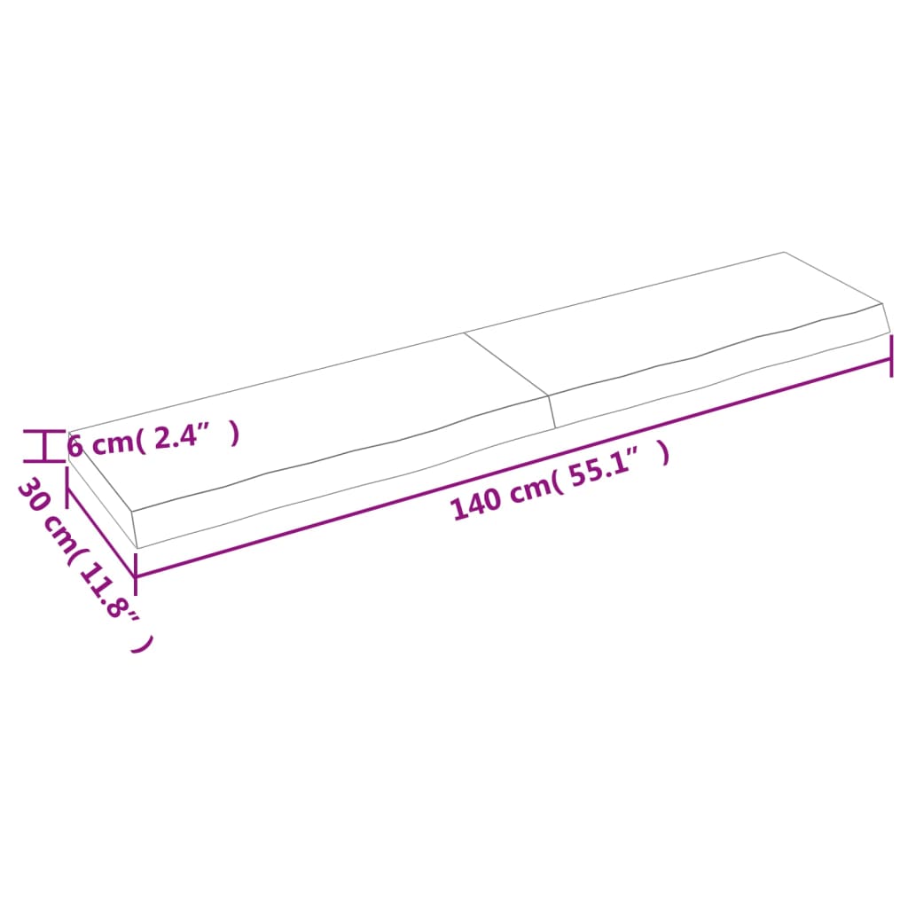 vidaXL Bancada p/ WC 140x30x(2-6)cm madeira tratada maciça castanho