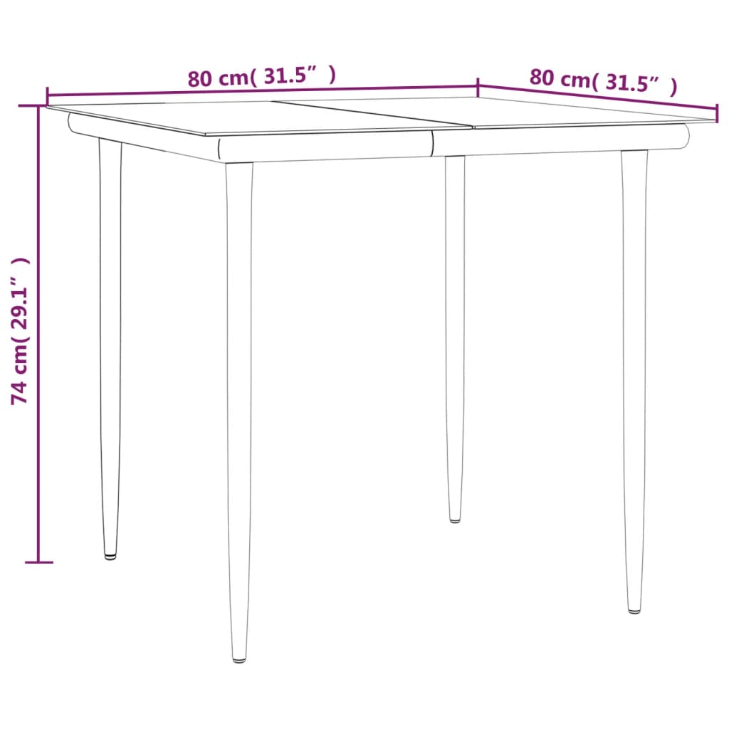 vidaXL 3 pcs conjunto de jantar para jardim vime PE e aço cinza/preto