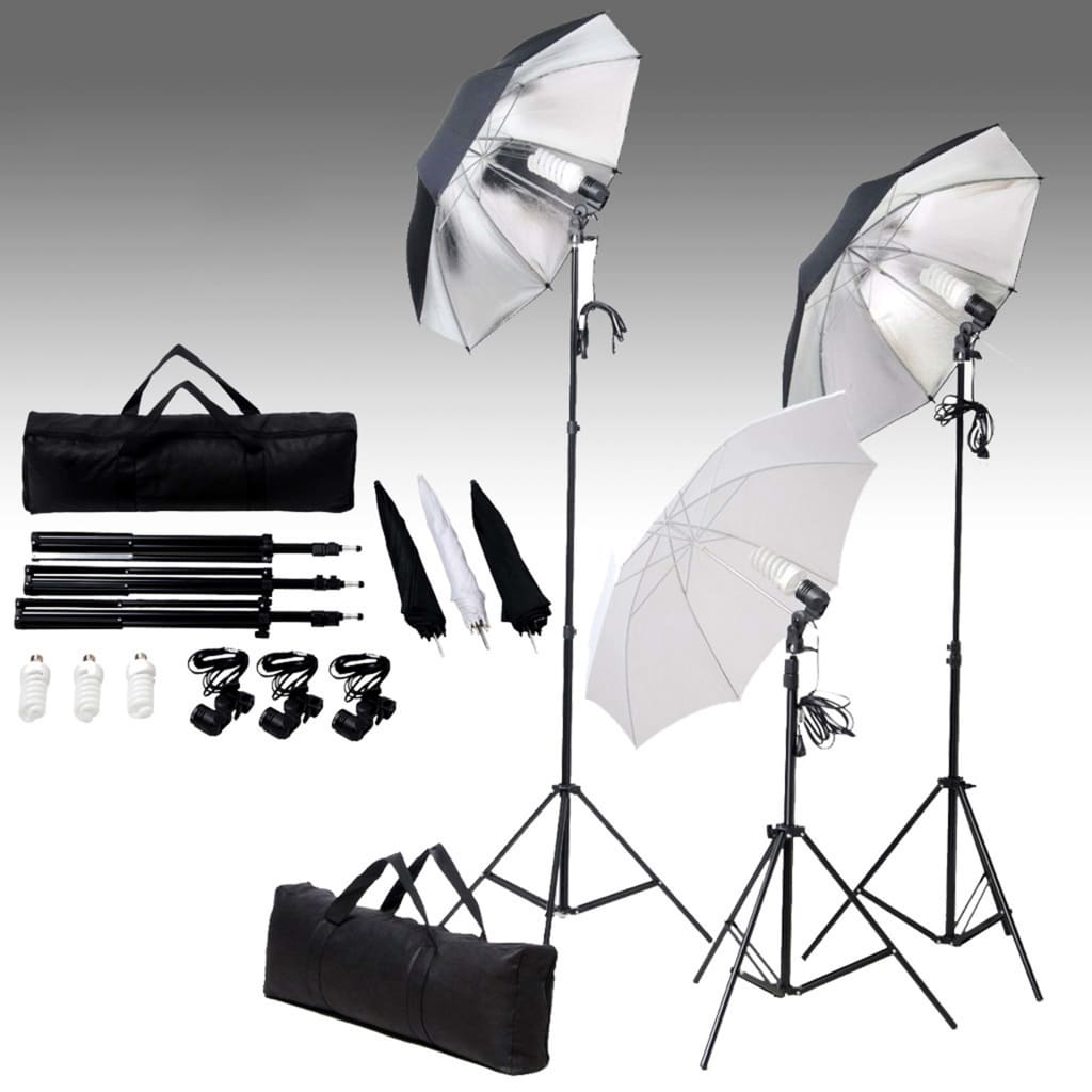 vidaXL Kit de estúdio fotográfico com conjunto de iluminação e fundo