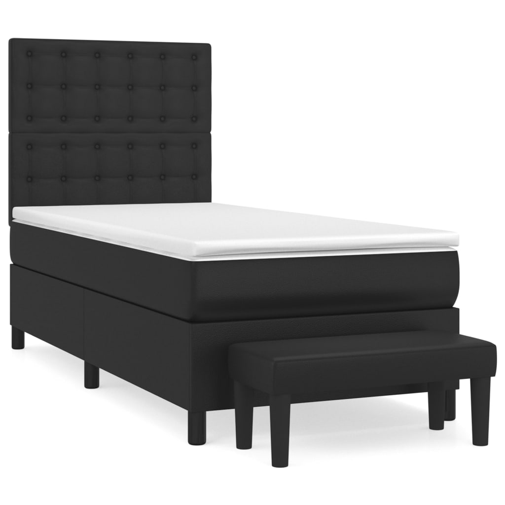 vidaXL Cama com molas/colchão 90x190 cm couro artificial preto