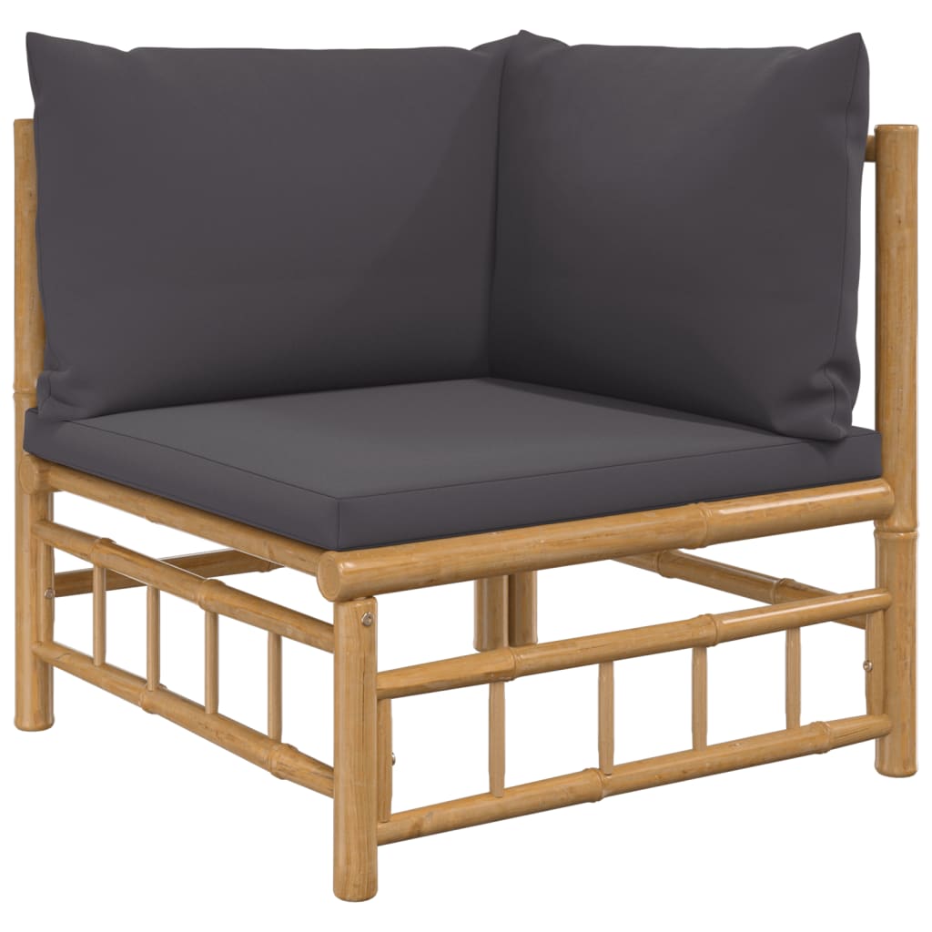 vidaXL 8pcs conj. lounge de jardim bambu c/ almofadões cinzento-escuro