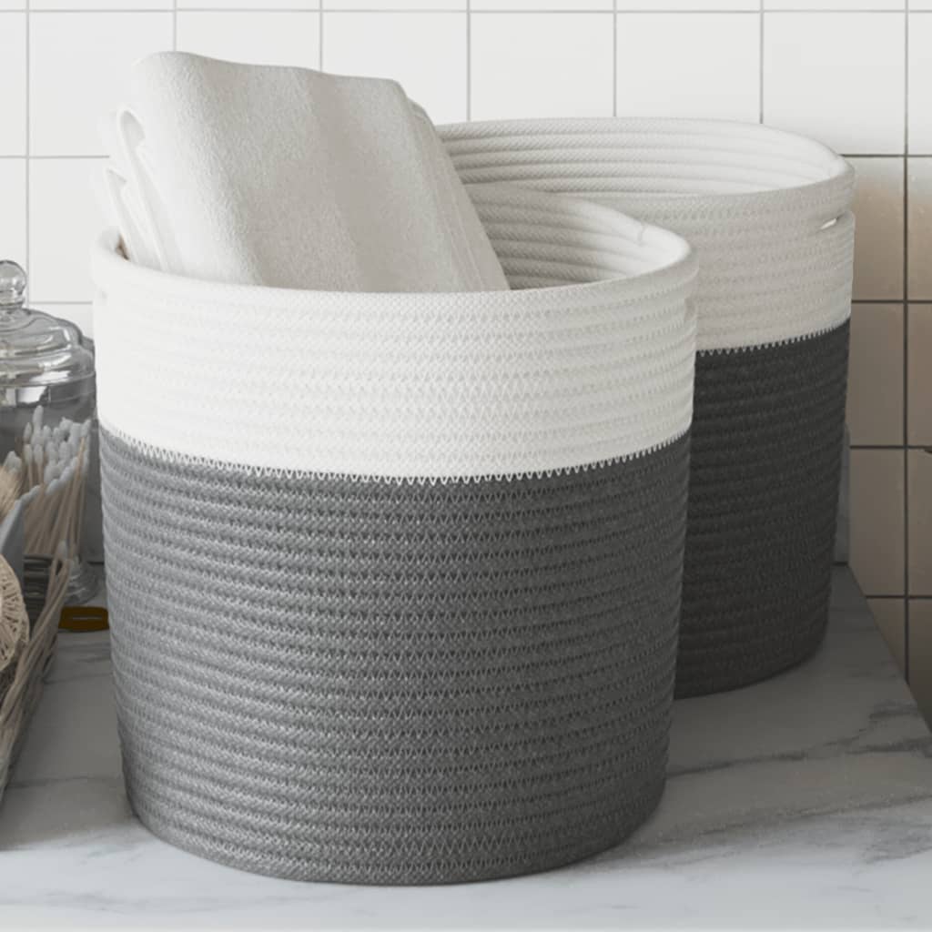 vidaXL Cestos de arrumação 2 pcs Ø28x28 cm algodão cinzento e branco