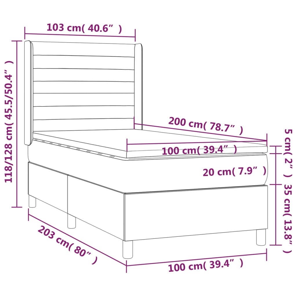 vidaXL Cama box spring c/ colchão/LED 100x200 cm veludo azul-escuro