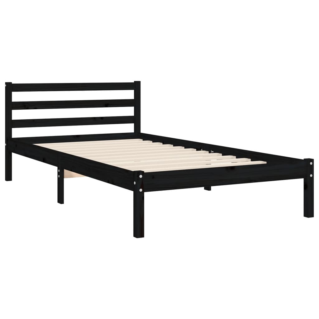 vidaXL Estrutura de cama com cabeceira 100x200 cm madeira maciça preto