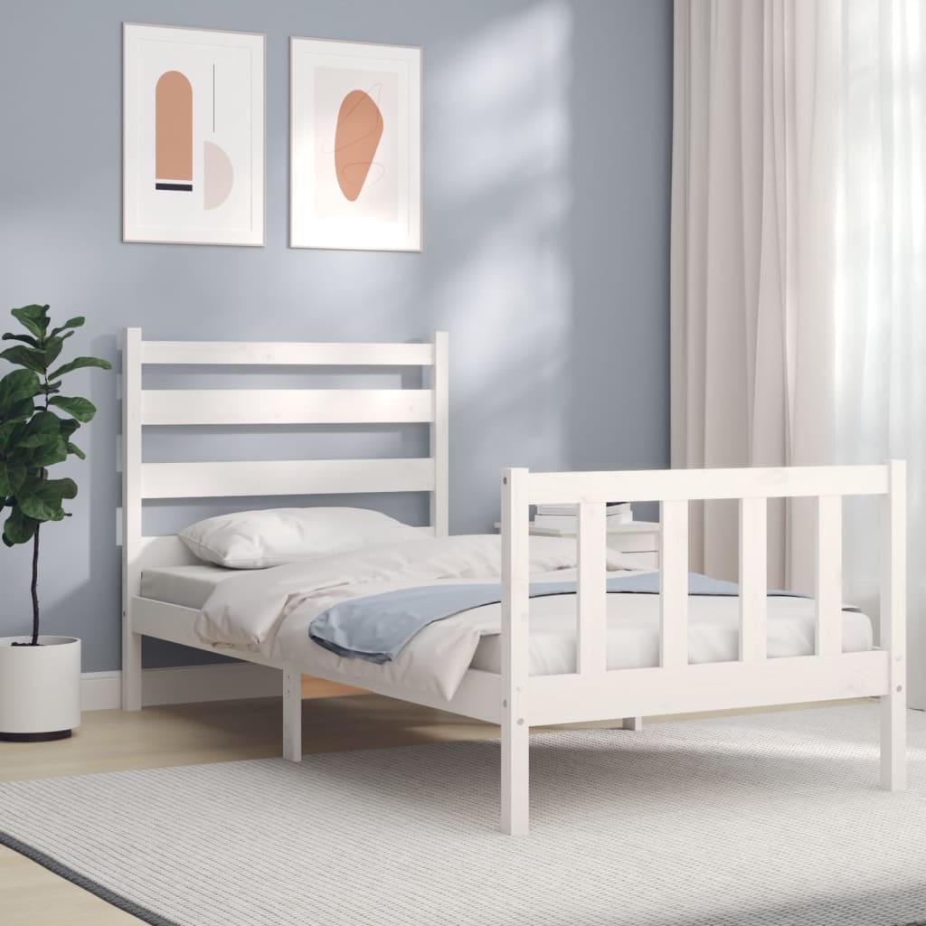 vidaXL Estrutura de cama com cabeceira 90x190 cm madeira maciça branco