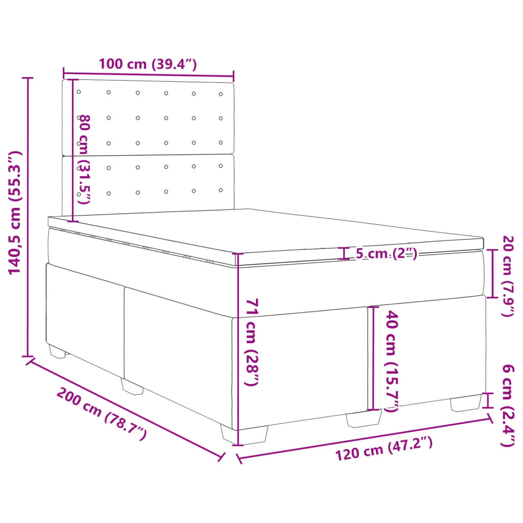 vidaXL Cama boxspring c/ colchão 120x200 cm veludo cinzento-claro