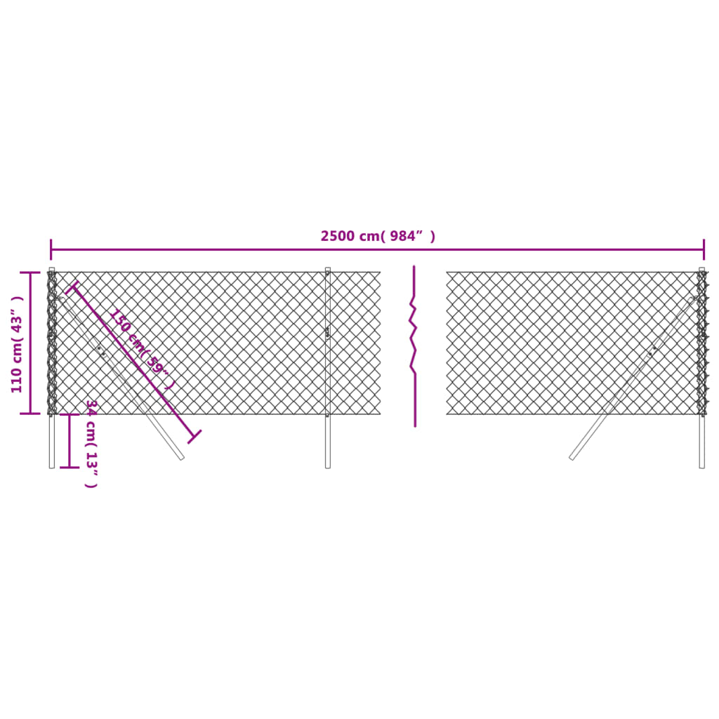 vidaXL Cerca de arame 1,1x25 m prateado