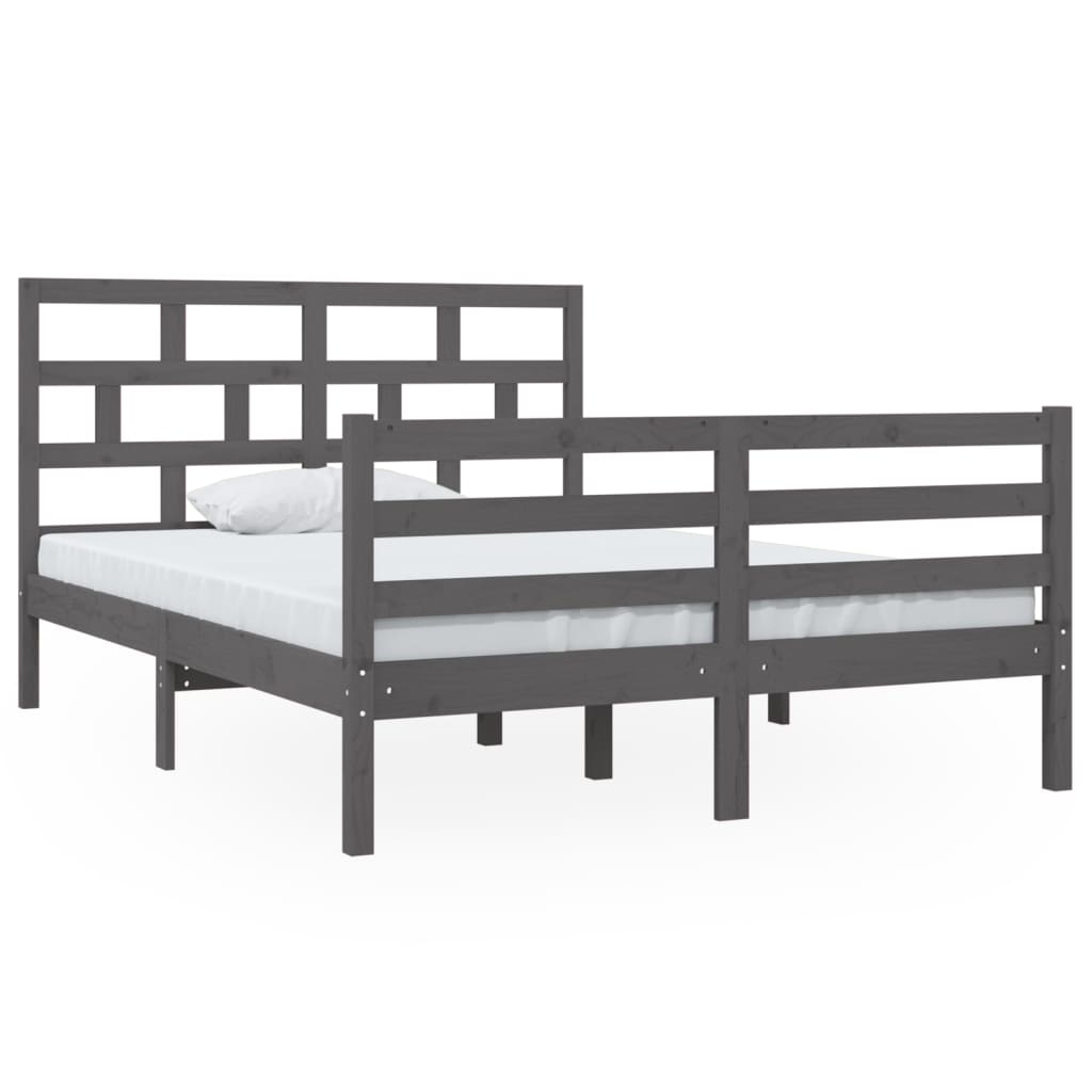 vidaXL Estrutura de cama casal 135x190 cm madeira maciça cinzento