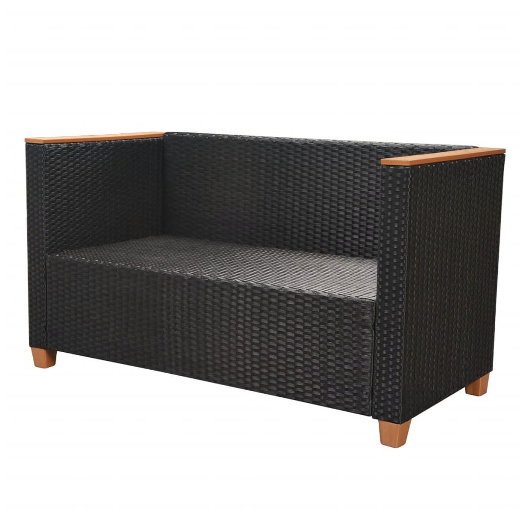 vidaXL 5 pcs conjunto lounge de jardim c/ almofadões vime PE preto