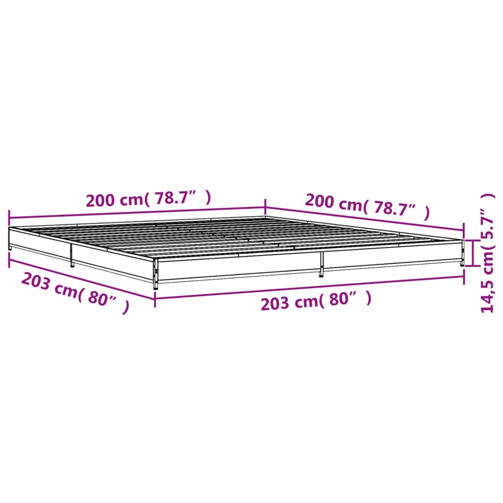 vidaXL Estrutura de cama 200x200cm derivados madeira/metal