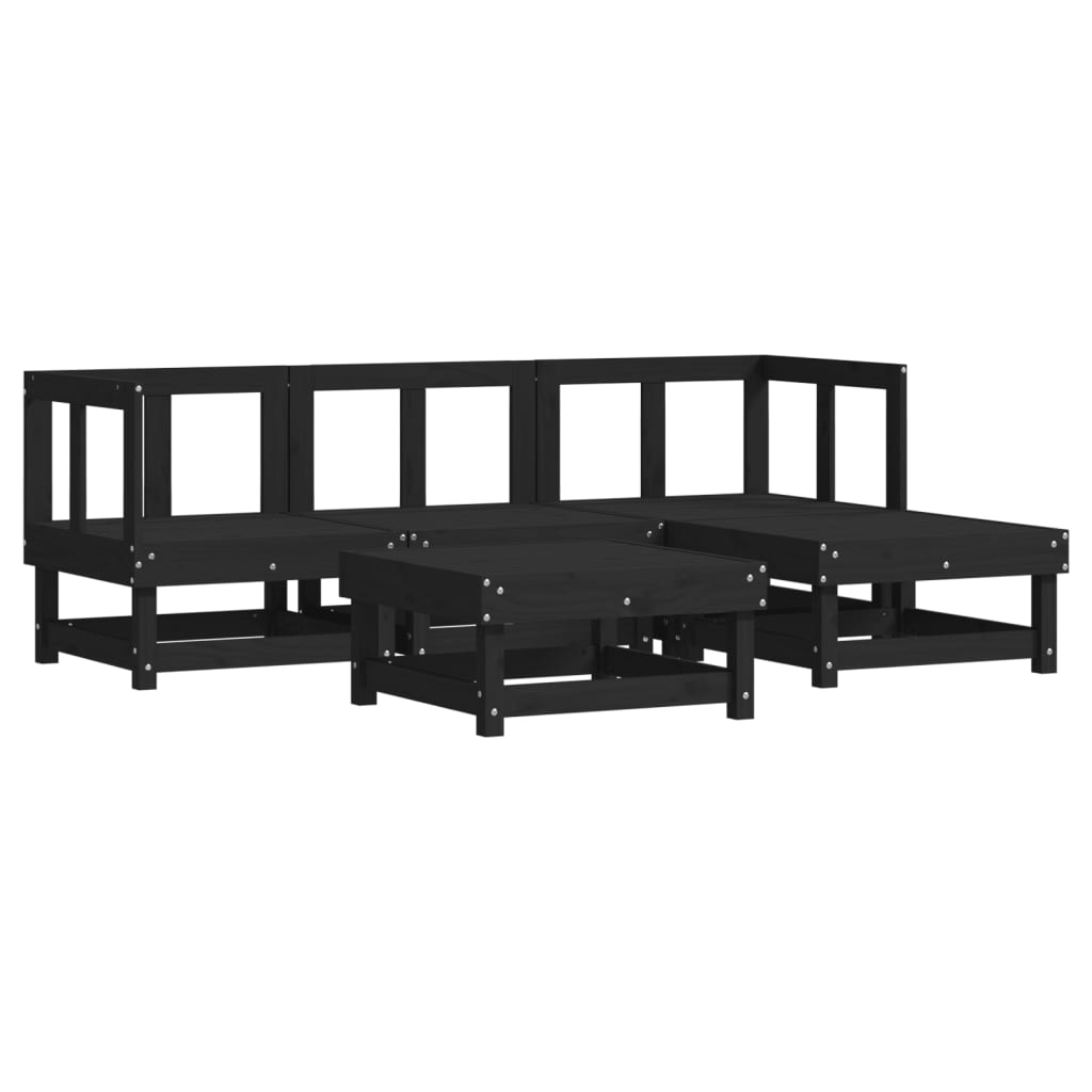 vidaXL 5 pcs conjunto lounge de jardim madeira de pinho maciça preto