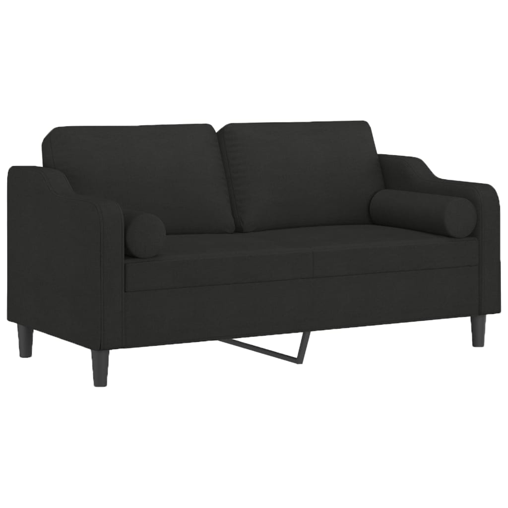 vidaXL Sofá 2 lugares + almofadas decorativas 140 cm tecido preto