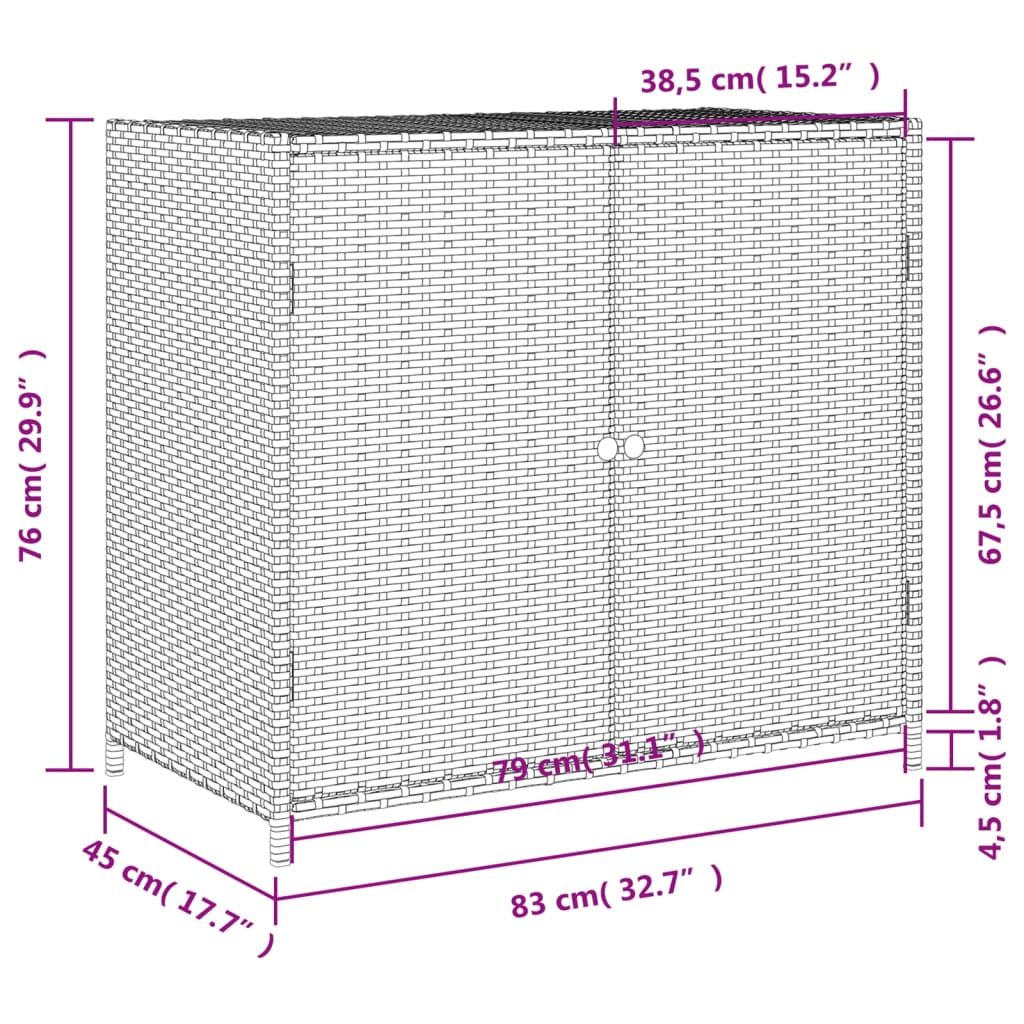 vidaXL Armário de arrumação p/ jardim 83x45x76 cm vime PE preto