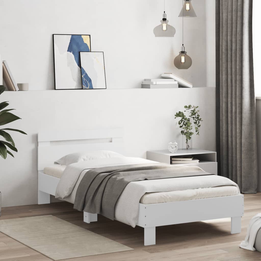 vidaXL Estrutura cama cabeceira 75x190 cm derivados de madeira branco