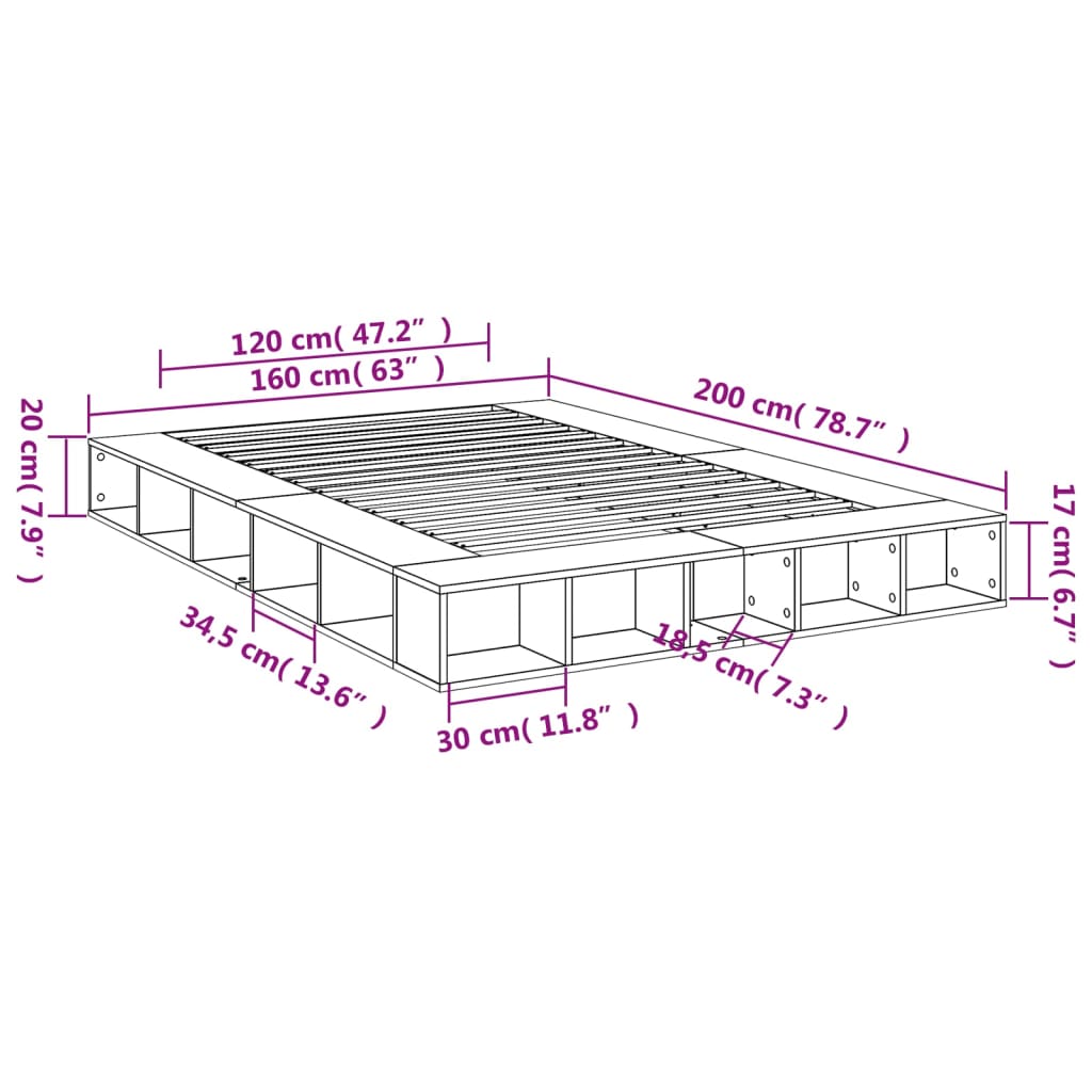 vidaXL Estrutura de cama 160x200cm derivados madeira carvalho castanho