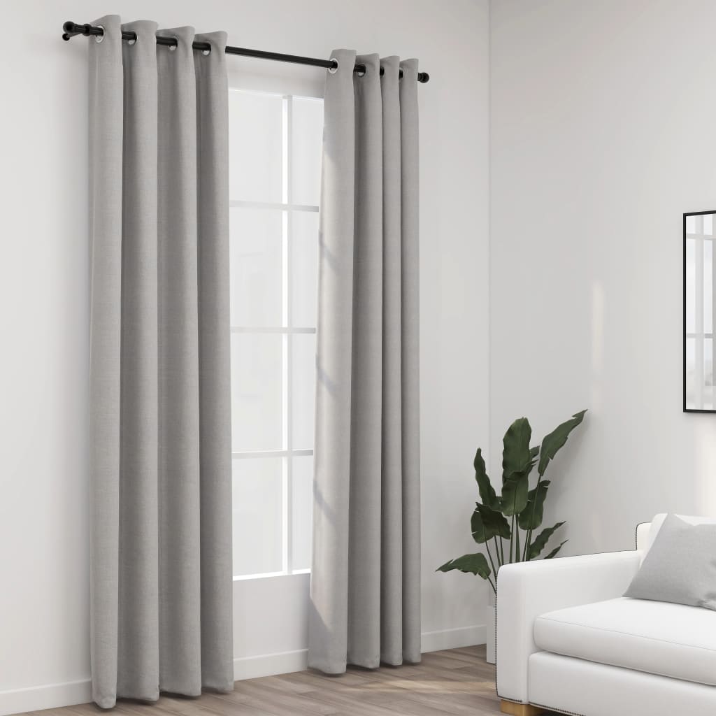 vidaXL Cortinas opacas aspeto linho c/ ilhós 2 pcs 140x225 cm cinzento