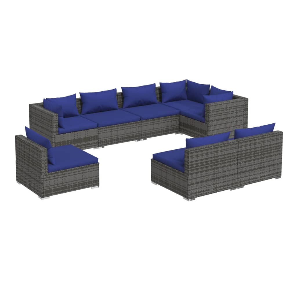 vidaXL 8 pcs conjunto lounge de jardim c/ almofadões vime PE cinzento