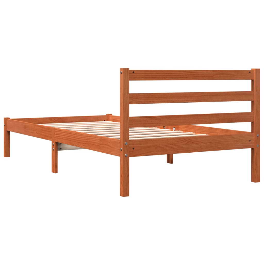 vidaXL Estrutura de cama 75x190 cm madeira pinho maciça castanho cera