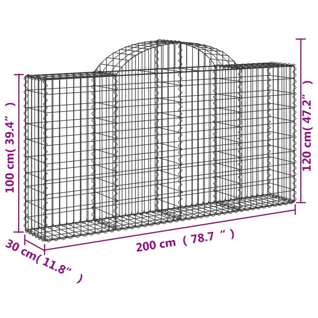 vidaXL Cestos gabião arqueados 15 pcs 200x30x100/120 ferro galvanizado