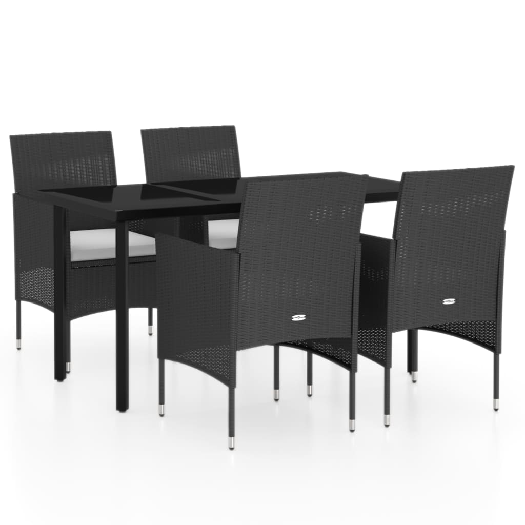 vidaXL 5 pcs conjunto de jantar p/ jardim c/ almofadões preto