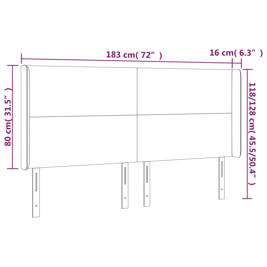 vidaXL Cabeceira cama c/ LED couro artificial 183x16x118/128 cm branco