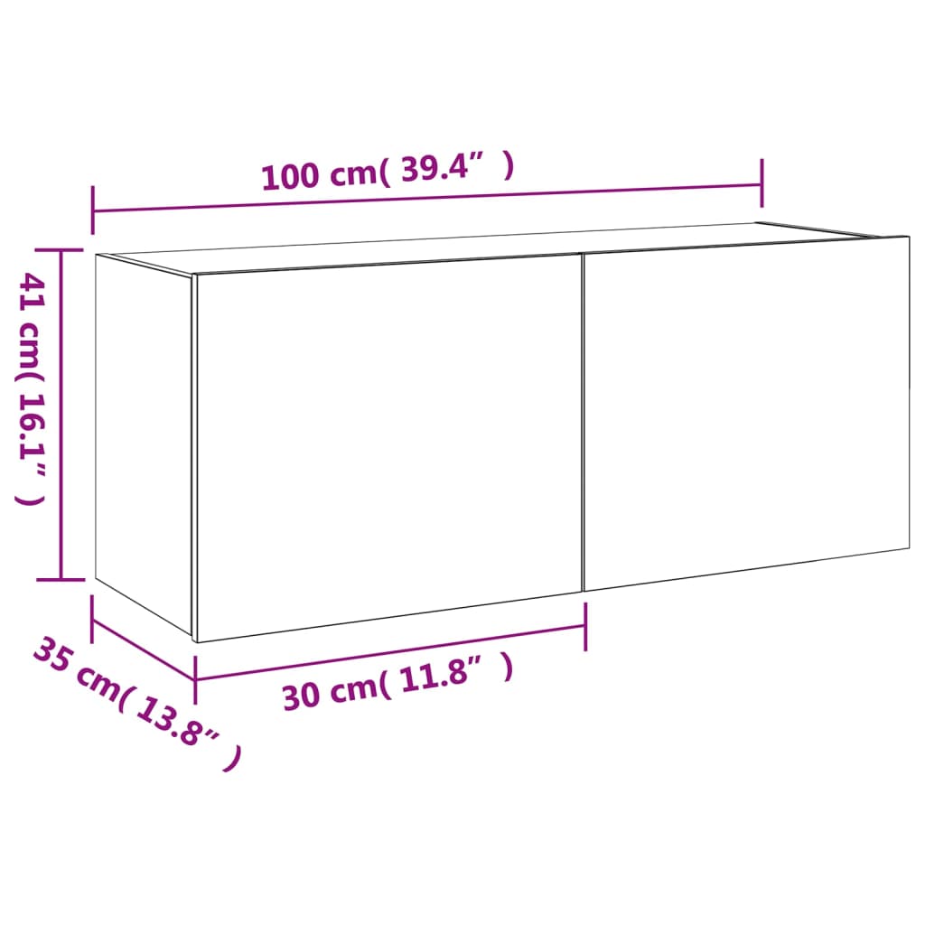 vidaXL Móvel de parede para TV com luzes LED 100x35x41 cm branco