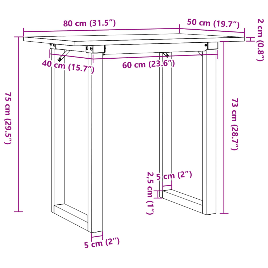 vidaXL Mesa de jantar estrutura em O 80x50x75 cm pinho e ferro fundido