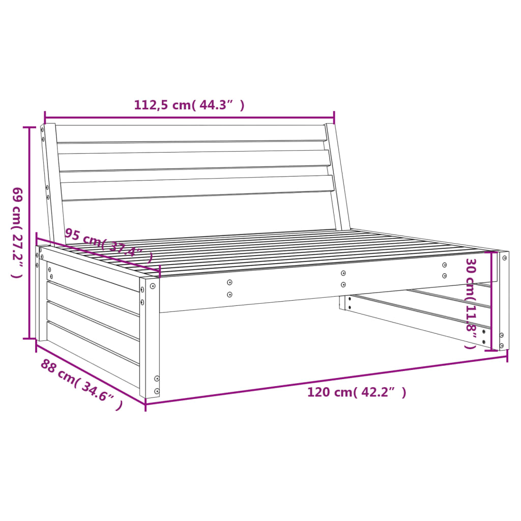 vidaXL Sofá de centro para jardim 120x80 cm pinho maciço branco