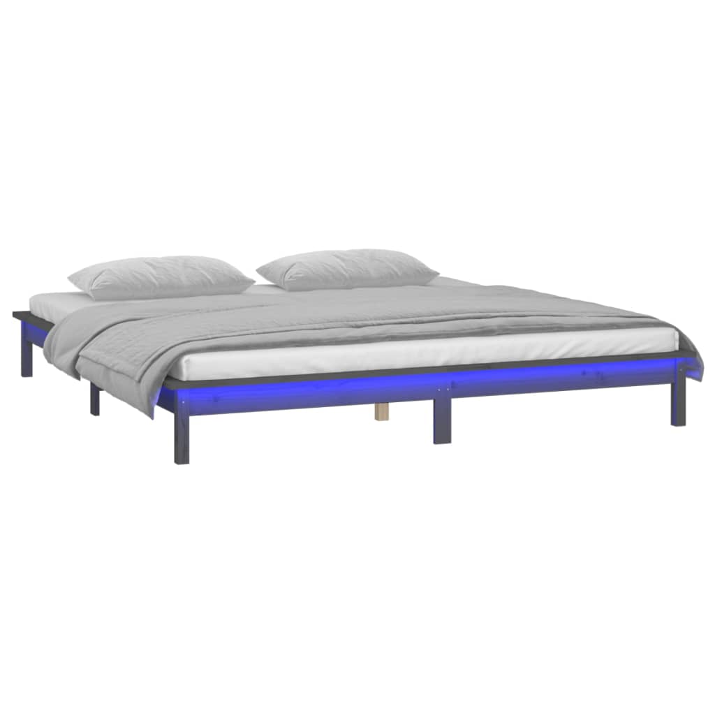 vidaXL Estrutura cama super king c/ LED 180x200cm madeira maciça cinza