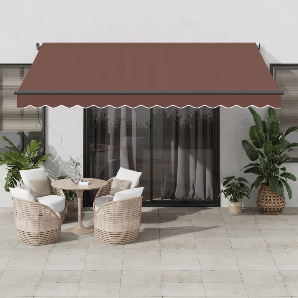 vidaXL Toldo retrátil manual com luzes LED 400x350 cm castanho