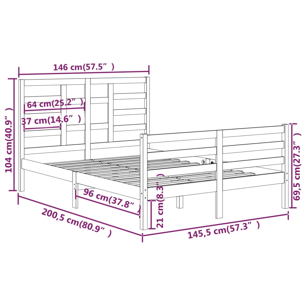 vidaXL Estrutura de cama 140x200 cm madeira maciça