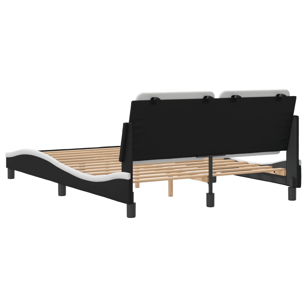 vidaXL Estrutura cama c/ cabeceira couro artif. 140x190cm preto/branco